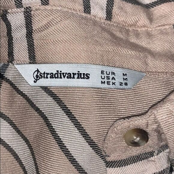 STRADIVARIUS Beige and White Check Blouse-M - Picture 6 of 7